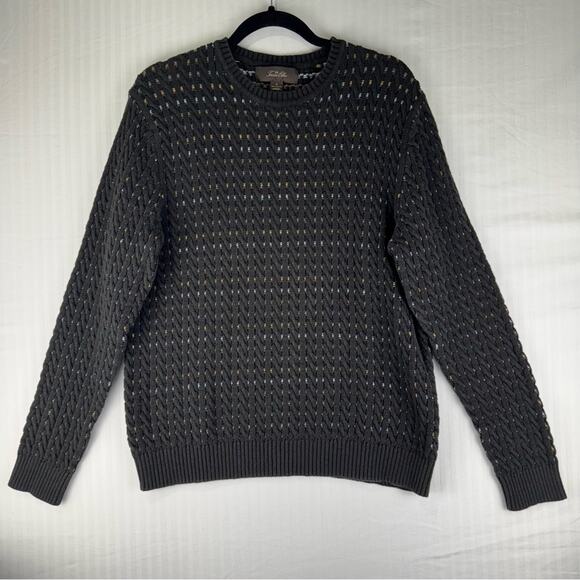 Tasso Elba Cotton Cable Knit Pullover Sweater Men’s Medium Gray Grandpa Core - Picture 1 of 5
